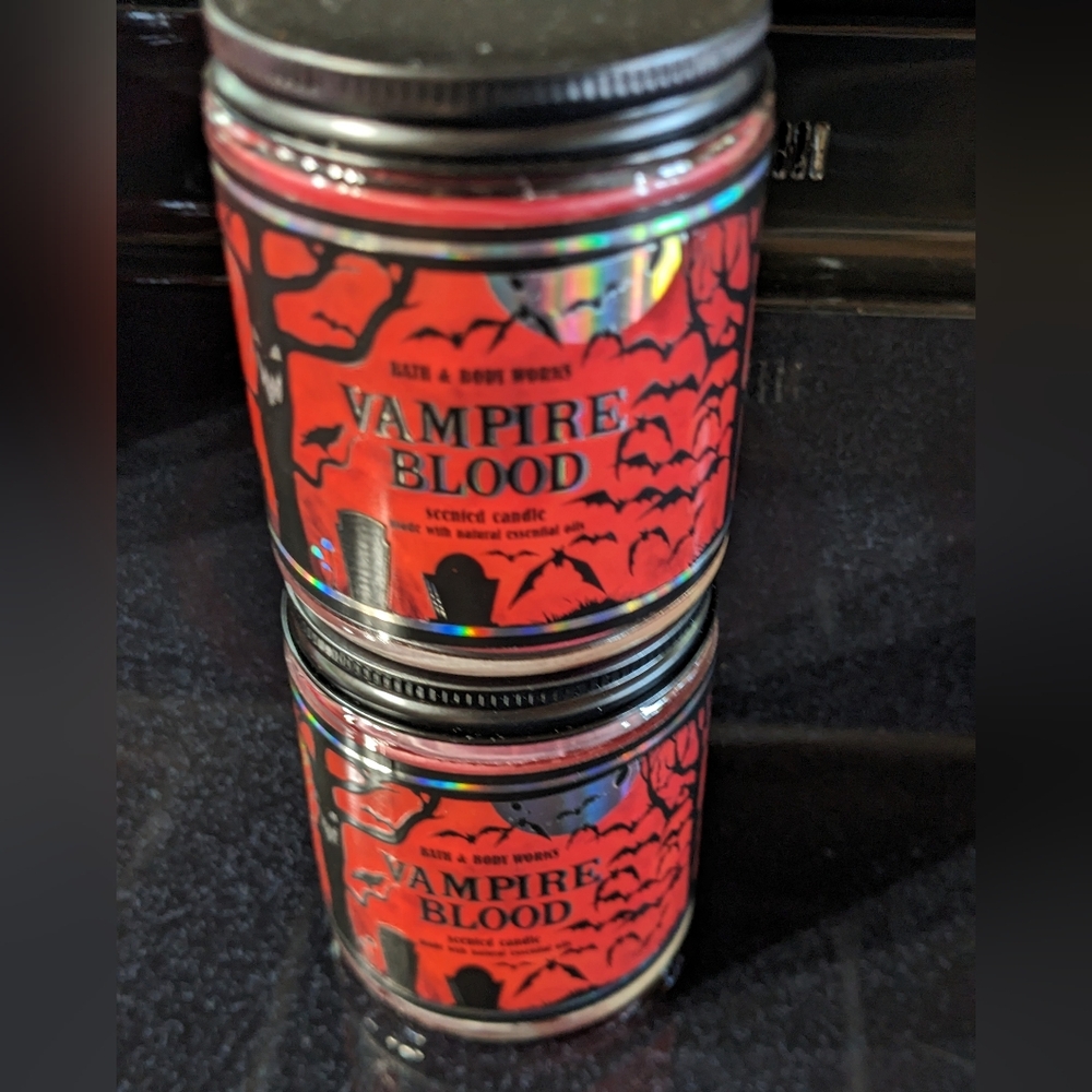 Bath Body Works Single Wick Set of (2) Vampire Blood Candles 7 Oz Mason Jar